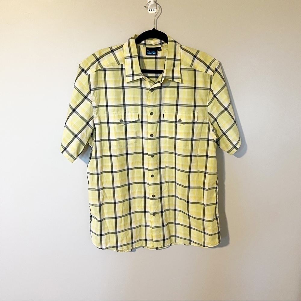 Kavu plaid yellow short sleeve button up shirt‎ men’s size XL